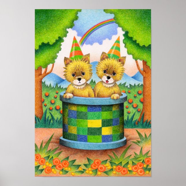 Poster Gêmeos de raposa fofos. (Frente)