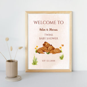 Poster Gêmeos neutros do gênero chás de fraldas bem-vindo