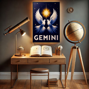 Poster Gêmeos Pombas do Zodíaco em Harmonia