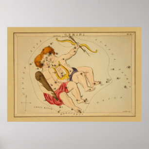 Poster Gêmeos - sinal do vintage da imagem do zodíaco