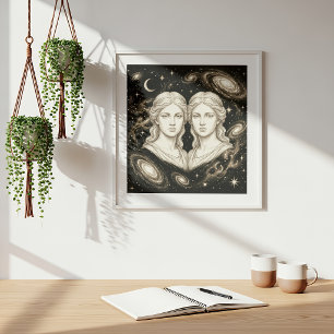 Poster Gêmeos Zodíaco Astrologia Celestial
