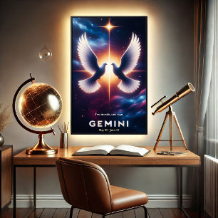 Poster Gêmeos Zodíaco Pombas em Harmonia