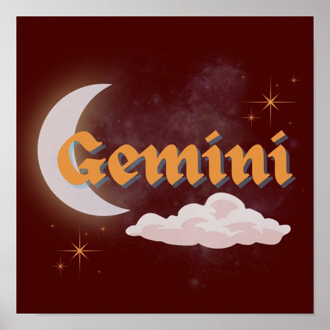 Poster Gemini Celestial Moon Cloud Stars Astrology Art (Frente)