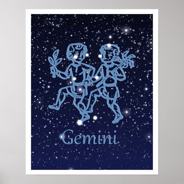 Pôster Gemini Constellation and Zodiac Sign with Stars (Frente)