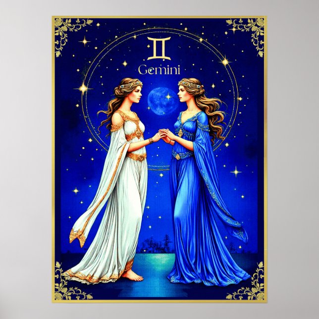Poster Gemini gêmeos sob um céu estrelado (Frente)