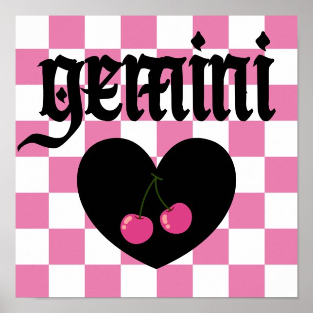 Poster Gemini Gothic Aestética Checkered Cherry Art (Frente)