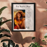 Poster Gemini | Jornal de Fotografia da Astrologia Zodíac<br><div class="desc">Este poster zodíaco de aniversário tem o estilo de se parecer com um cobrir de jornal elegante que apresenta sua própria foto e informação. Perfeito para os amigos e familiares desejarem um dia feliz ao tornarem-se um ano mais velhos. Com o nome do receptor, e traços de personagem de aniversário...</div>