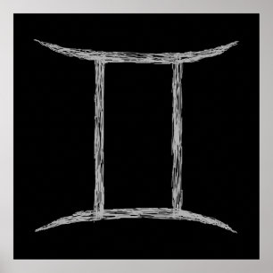 Pôster Gemini. Sinal de Astrologia Zodíaca. Branco.