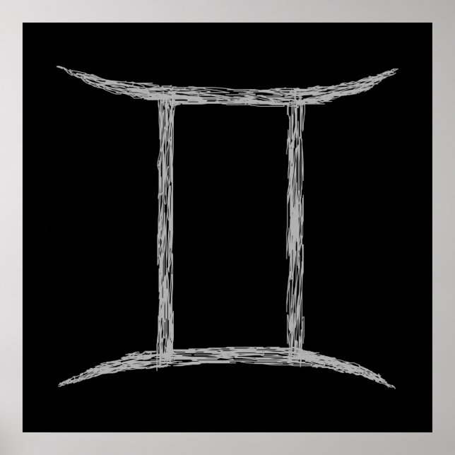 Pôster Gemini. Sinal de Astrologia Zodíaca. Branco. (Frente)
