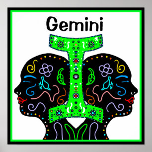 Poster Gemini Sinal de Horóscopo de Arte Desenhada à M