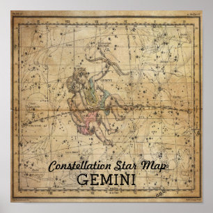 Pôster Gemini Twins Constellation Star Map June