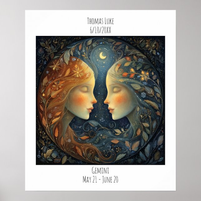 Poster Gemini Zodiac Astrology Name & Birthday (Frente)