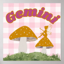 Gemini Zodiac Cottagecore Fairy Mushroom