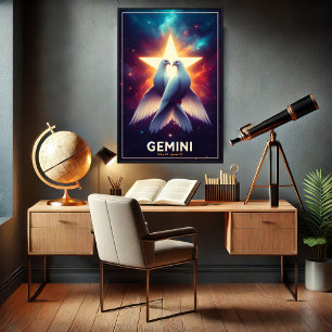 Poster Gemini Zodiac Doves in Harmony