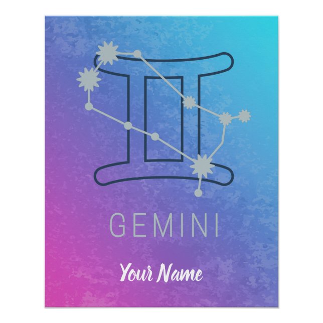 Pôster Gemini Zodiac - Sinal de Estrela Watercolor Horosc (Frente)