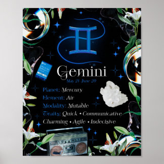 Poster Gemini Zodiac - Sinal de Estrela Y2K Preto 4:5 Pos