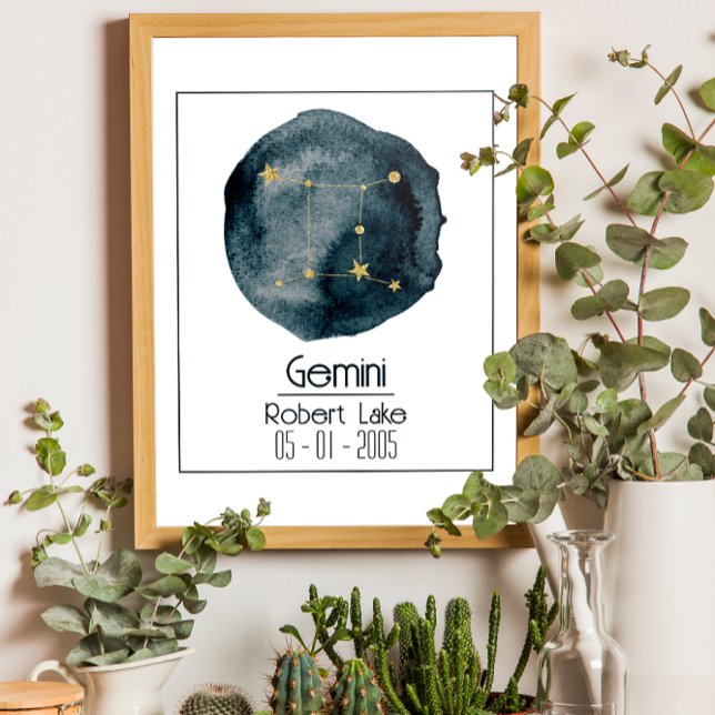Poster Gemini Zodiac Sinal: Nome Personalizado e Aniversá (Criador carregado)