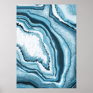 Poster Gemstone de Goma do Goma Abstrato Azul Moderno
