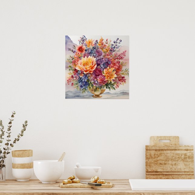 Poster Gemstone Elegance Vibrant Watercolor Master Floral (Cozinha)
