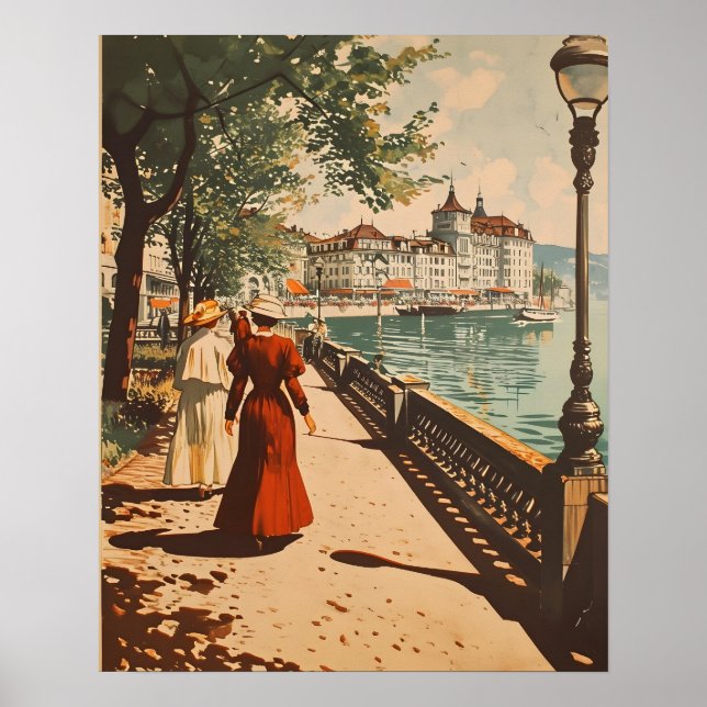 Poster Genebra Lakeside Vintage (Frente)