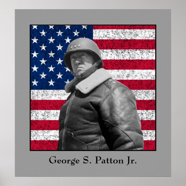 Pôster General George S. Patton e a bandeira dos EUA (Frente)