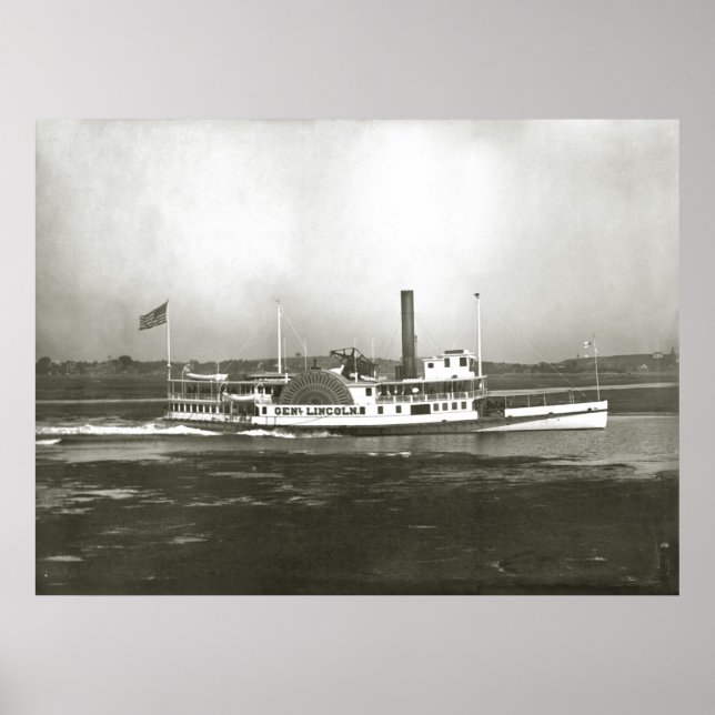 Poster General Lincoln Steamboat na Costa de Massachusett (Frente)