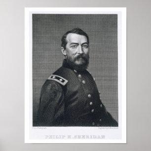 Poster General Philip Sheridan, gravado de um photograp