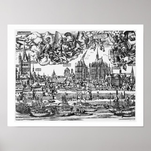 Pôster General View of Cologne, 1531 (gravura) (b/w pho (Frente)