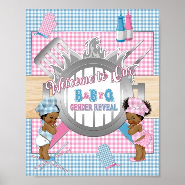Poster Gênero Revela Azul Cor-de-rosa Gingham Baby Q CHUR (Frente)