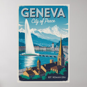 Poster Geneva Suíça Retro Silhueta Urbana Viagem 