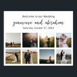 Poster Genevieve Black and White Photo Modern Weding<br><div class="desc">Poster de sinal de boas-vindas do casamento moderno com um design branco simples e mínimo com uma colagem de fotos de oito das suas fotos favoritas. Acima de suas fotos está "Bem-vindo ao nosso casamento" junto com seus nomes em um roteiro elegante e sua data de casamento.</div>