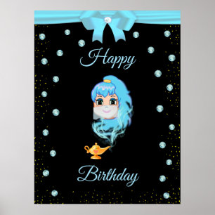 Poster Gênio de Aniversário Elegante, Lâmpada Mágica e Ge