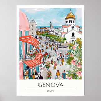 Poster Genova Itália Ilustração de Arte Vintage Viagem