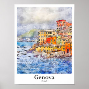 Poster Genova Itália Viagem Watercolor Sketch Drake