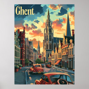 Poster Genteel Ghent: Ilustração da Cena da Vintage Stree