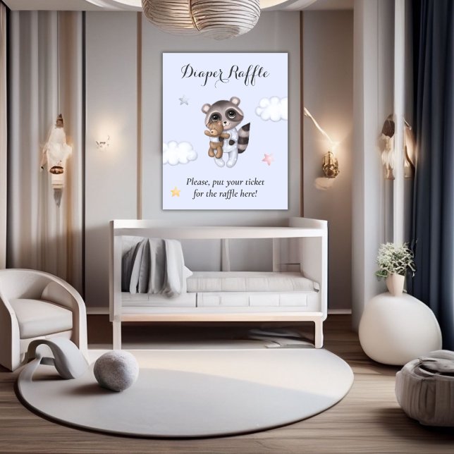 Poster Gentil Racion Animal Chá de fraldas Raffle (Baby Shower Diaper Raffle Poster)