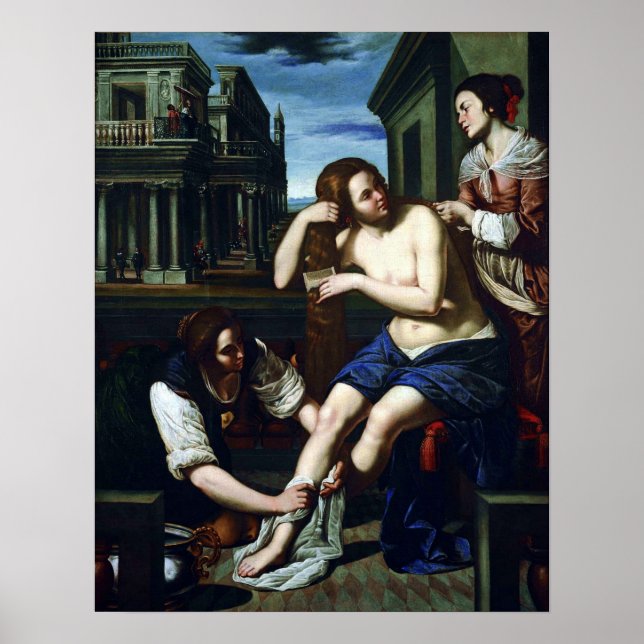 Poster Gentileschi - Bate-Seba no seu Banho 1638 (Frente)