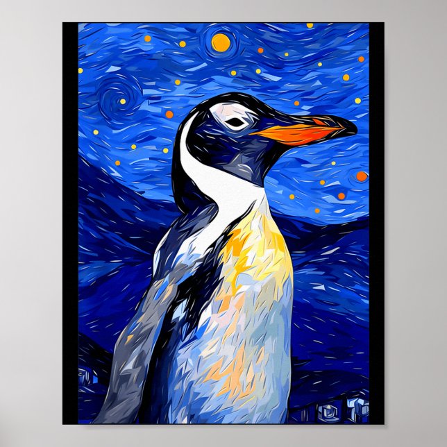 Poster Gentoo Penguin Starry Night Painting Men Women Kid (Frente)