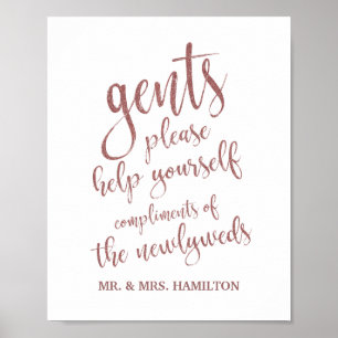 Poster Gents Bathroom Rosa com sinal de brilho Dourado 8x