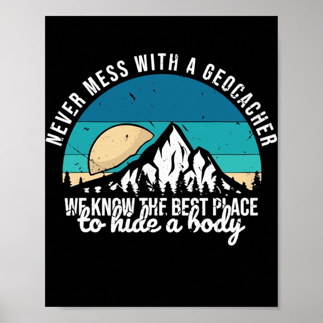 Poster Geocaching Vintage Mountain Hunt Nunca Mete Com (Frente)