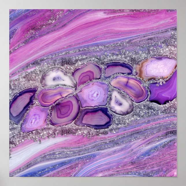 Poster Geodes Crystal Flow - Purple e Violet (Frente)