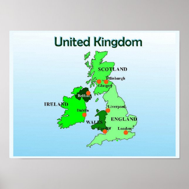 Pôster Geografia, Estudos Sociais, Reino Unido, Mapa (Frente)
