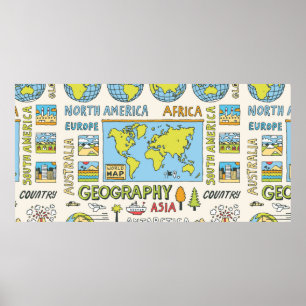 Poster Geography. Hand drawn. Vintage illustration.