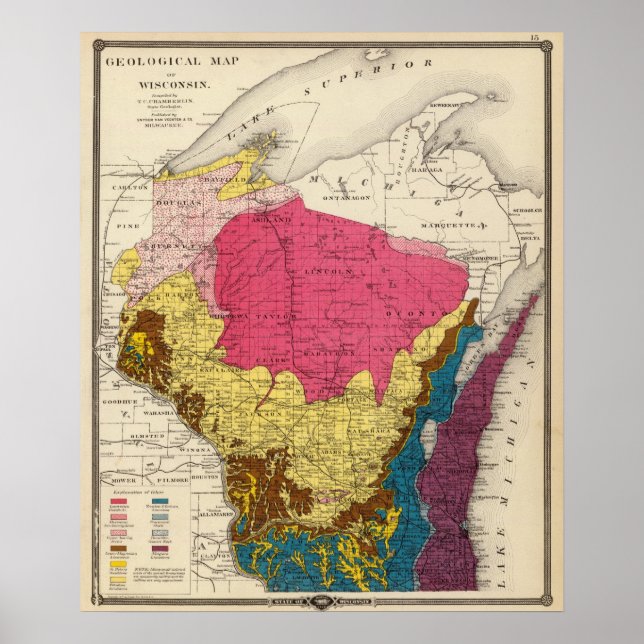 Pôster Geological map of Wisconsin (Frente)