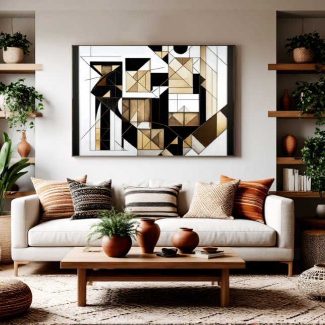 Poster Geometria Cubista Abstrata Moderna Dourada (Criador carregado)