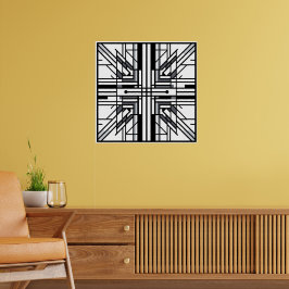 Poster Geometria da Grade Simétrica - Abstrato preto e br