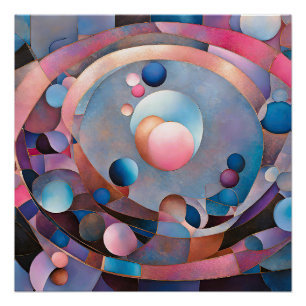 Pôster Geometria Eetérea: Retro Blues Pinks Efeito de Vid