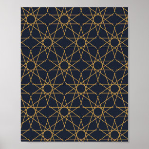 Poster Geometria Estelar Quíntupla em Meia-Noite e Dourad