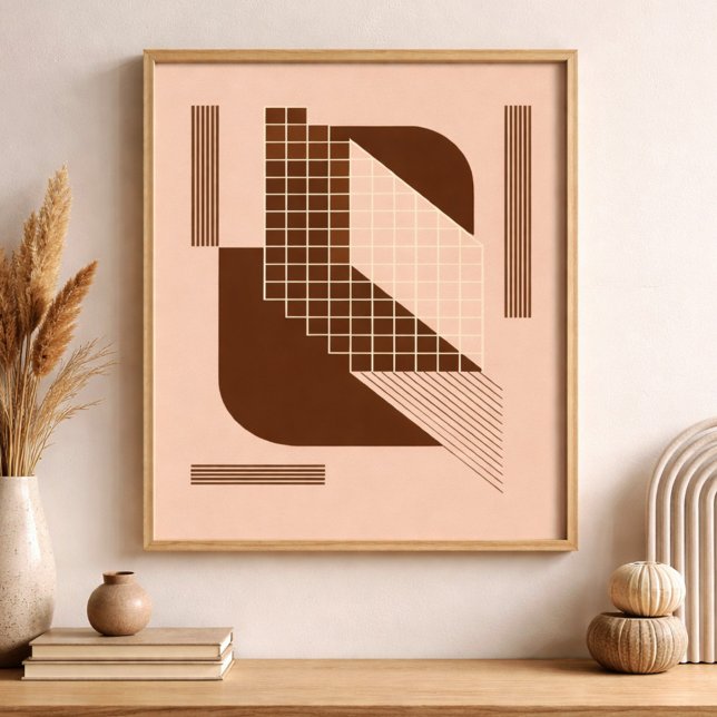 Poster Geometria Marrom com Grade Branca sobre Fundo Bege (Criador carregado)