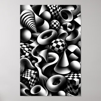 Poster Geometria Monocromática Hipnótica – Ilusão Óptica